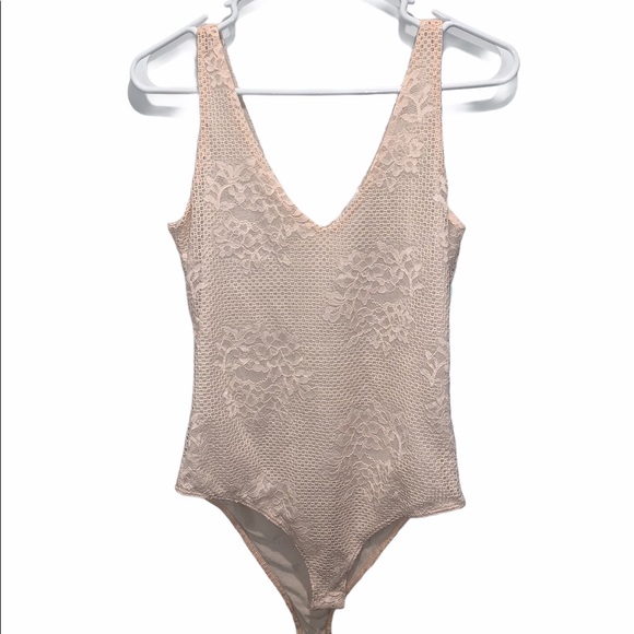 Tops - Beige Lace Sexy V-Neck Bodysuit